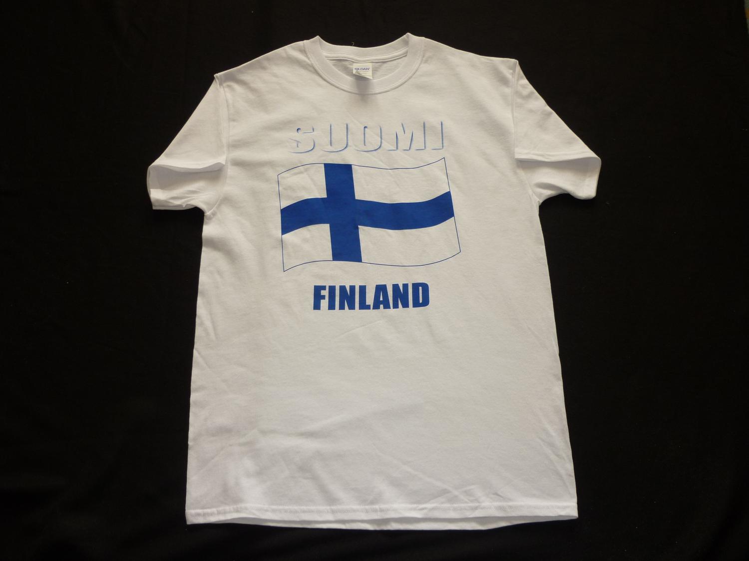 AMERICAN T-SHIRT PRINTED WITH MOTIVE OF  FINLAND FLAG 