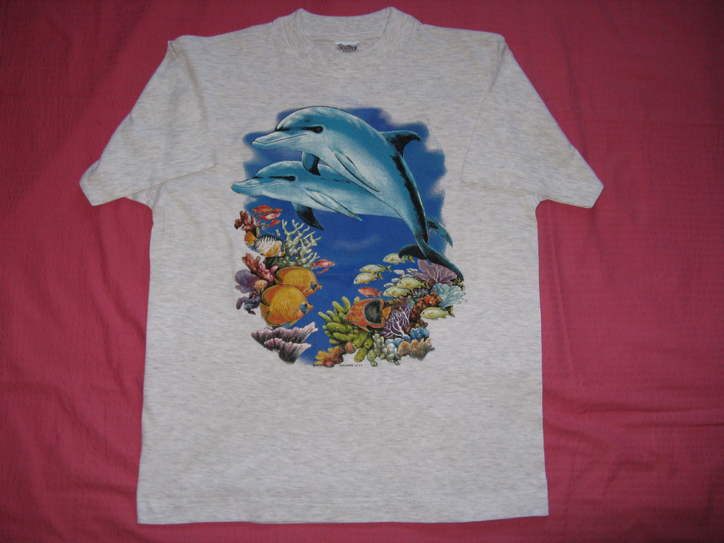 T-SHT PRINTED TWO DOLPHIN-  UNFORGETTABLE GIFT- AMERICAN T-SHIRT PRINTED(CAT SLEEPING NEAR HAT) AMERICAN MOTIVE-TOP QUALITY-LOWEST PRICE GAURANTEE-DO NOT MISS THIS CHANCE-FREE HOME(POST OFFICE) DELIVERY-ART NO. 1979122653-REA 50%