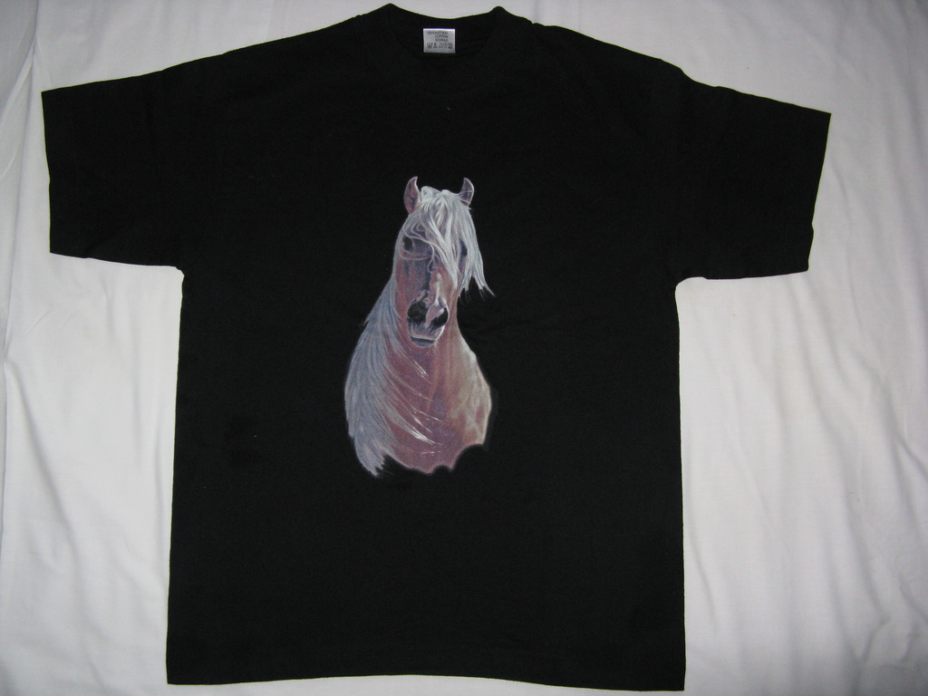 AMERICAN PRINTED T-SHIRT-UNFORGETTABLE GIFT- AMERICAN T-SHIRT PRINTED AMERICAN MOTIVE ?HORSE FACE? TOP QUALITY-LOWEST PRICE GAURANTEED-DO NOT MISS THIS CHANCE-FREE HOME(POST OFFICE) DELIVERY-ART NO.7912-2693-REA 50%